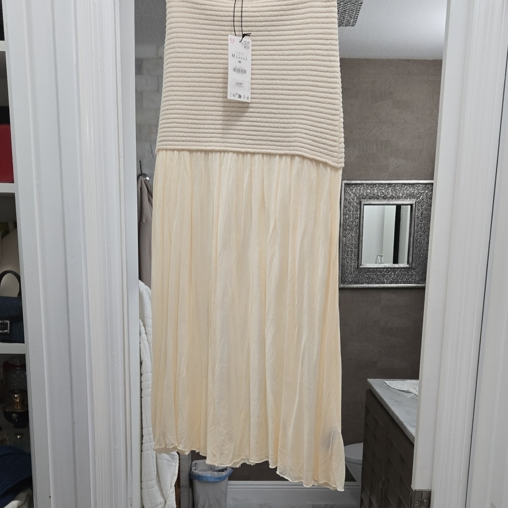Zara Cream Knit and Chiffon Maxi Skirt - Picture 3 of 4